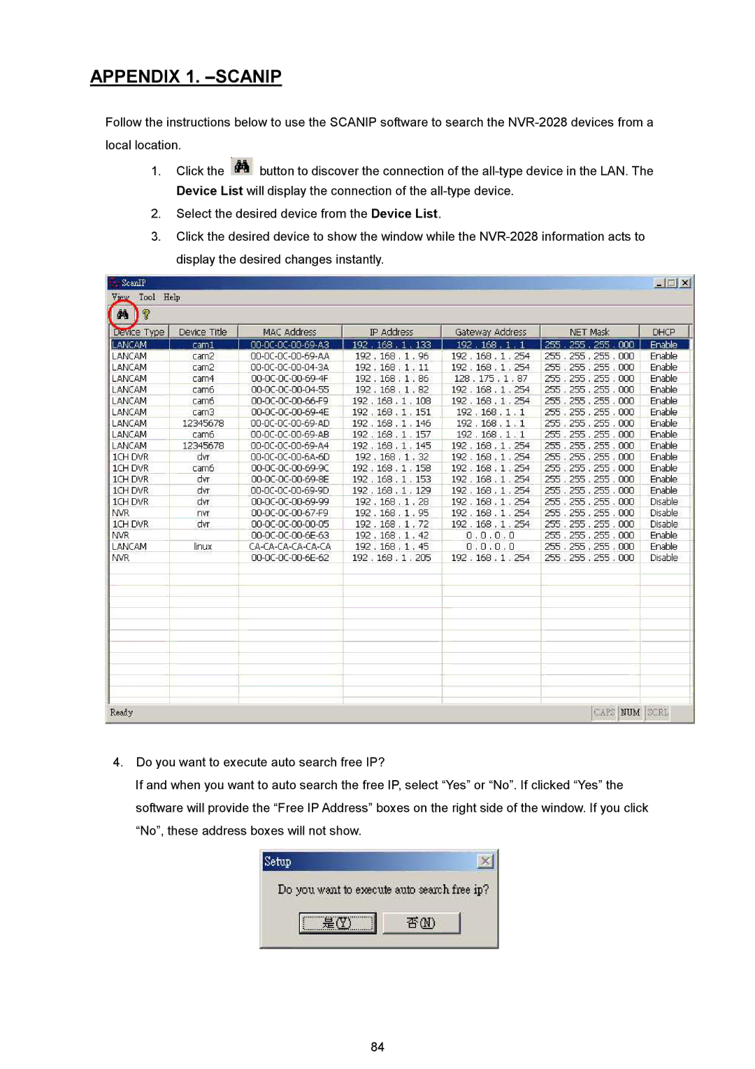 Maxtor NVR-2028 manual Appendix 1. -SCANIP 