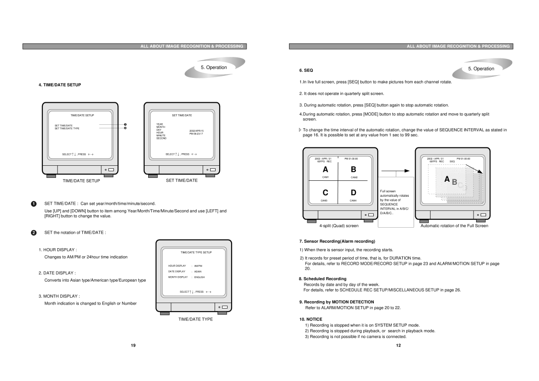 Maxtor pmn user manual Seq, Sensor RecordingAlarm recording, Scheduled Recording, Recording by Motion Detection 