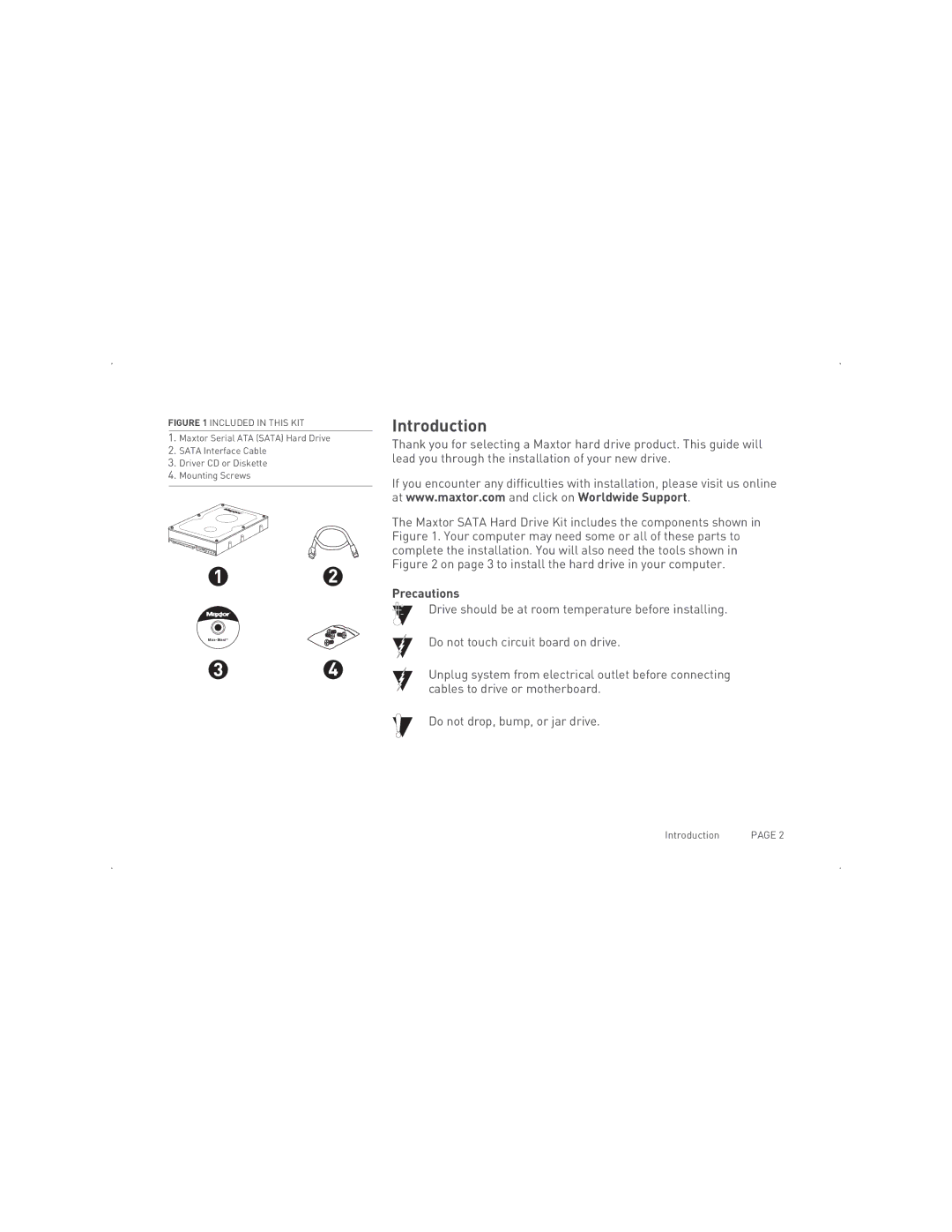 Maxtor SATA II/300 specifications Introduction, Precautions 