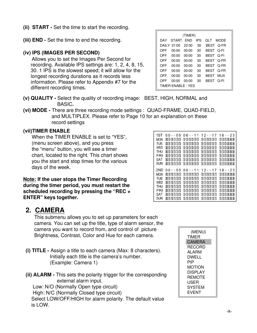 Maxtor SC324 manual Camera, Iv IPS Images PER Second, ViiTIMER Enable 