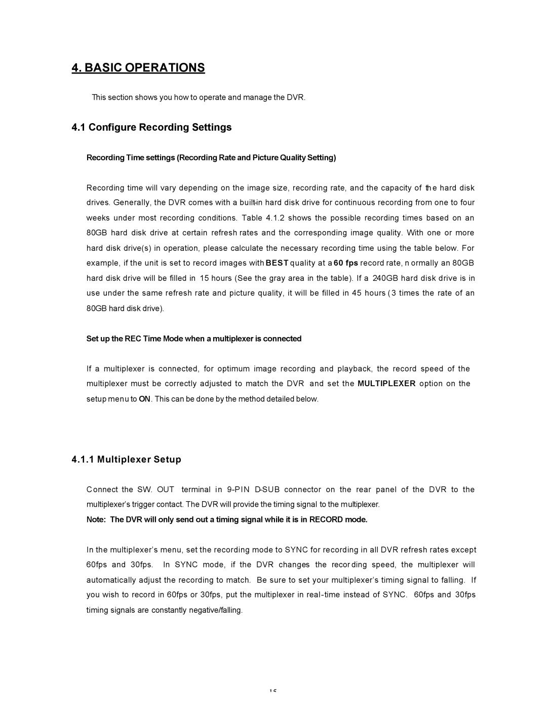 Maxtor SLD240 Configure Recording Settings, Multiplexer Setup, Set up the REC Time Mode when a multiplexer is connected 