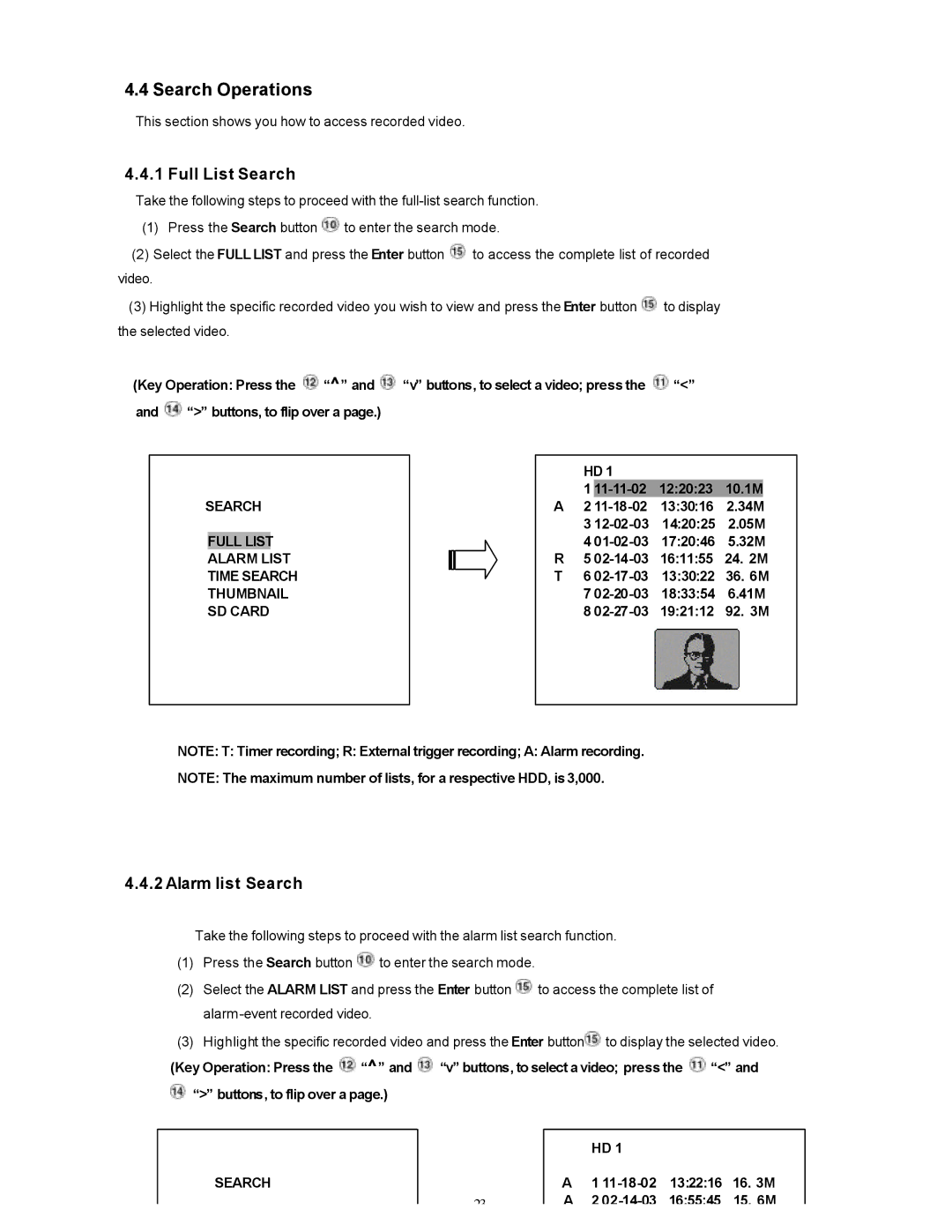 Maxtor SLD240 operation manual Search Operations, Full List Search, Alarm list Search 