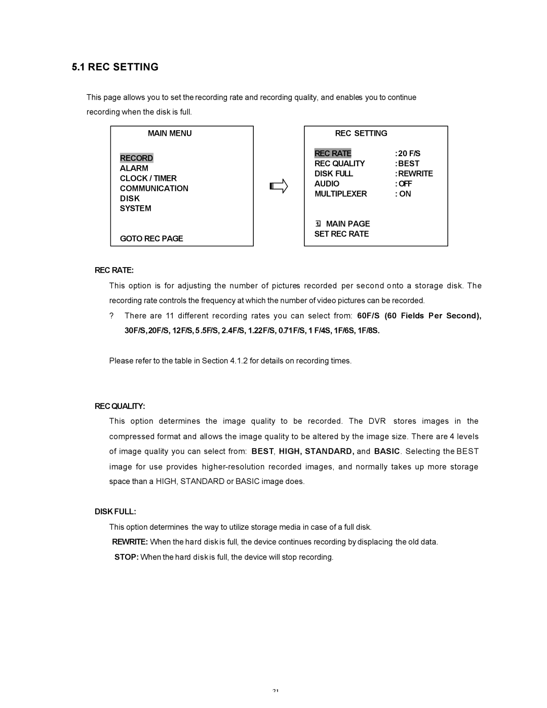 Maxtor SLD240 operation manual REC Setting, Recquality 