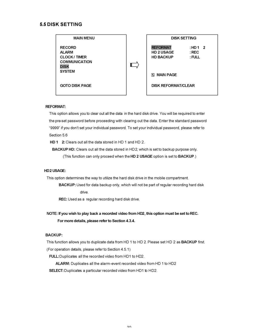 Maxtor SLD240 operation manual HD 1, HD Backup Full Main Disk REFORMAT/CLEAR 