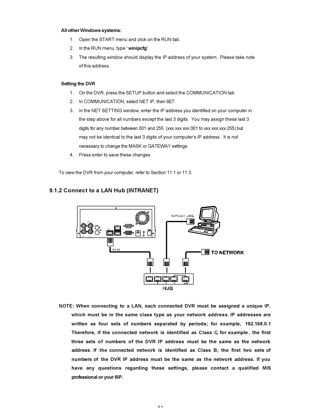 Maxtor SLD240 operation manual Connect to a LAN Hub Intranet, All other Windows systems, Setting the DVR 