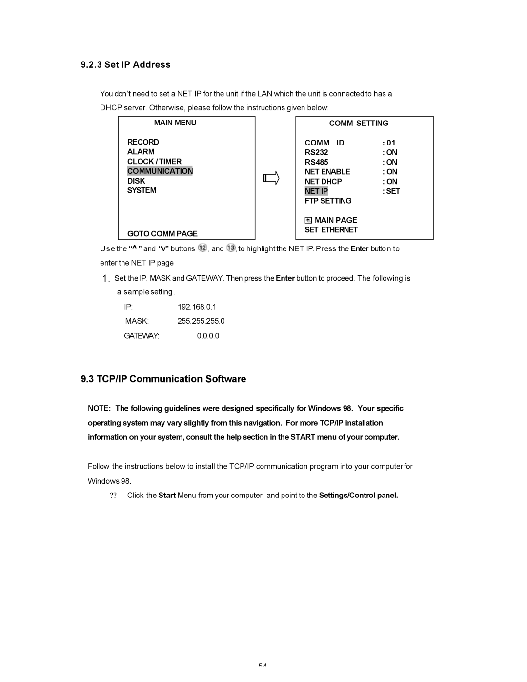 Maxtor SLD240 operation manual TCP/IP Communication Software, Set IP Address 