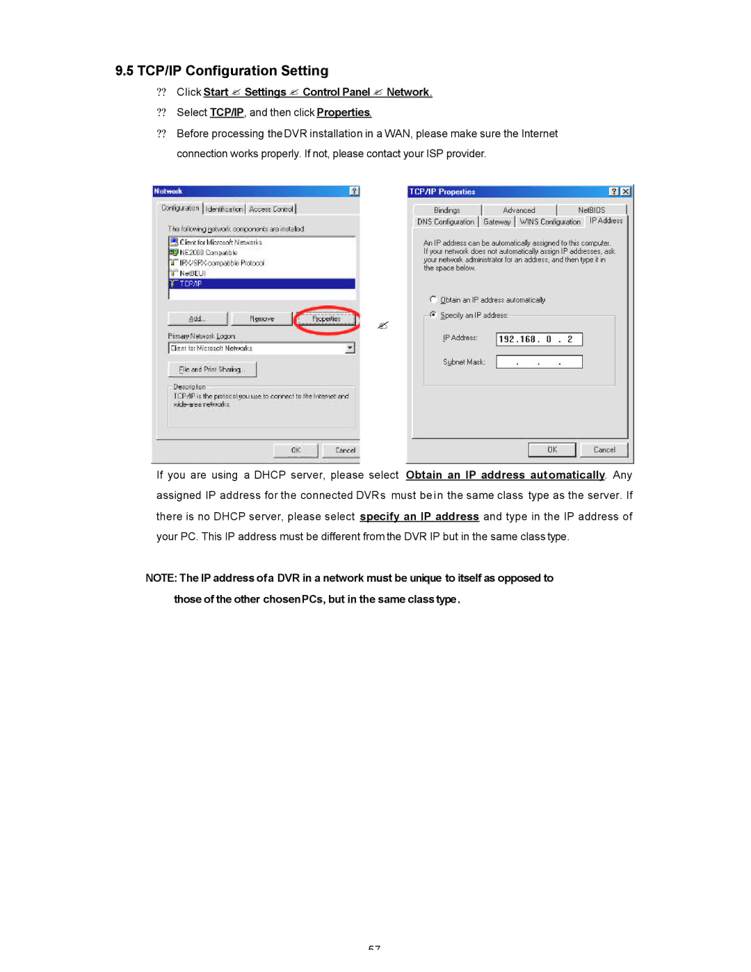 Maxtor SLD240 operation manual TCP/IP Configuration Setting, ?? Click Start ? Settings ? Control Panel ? Network 