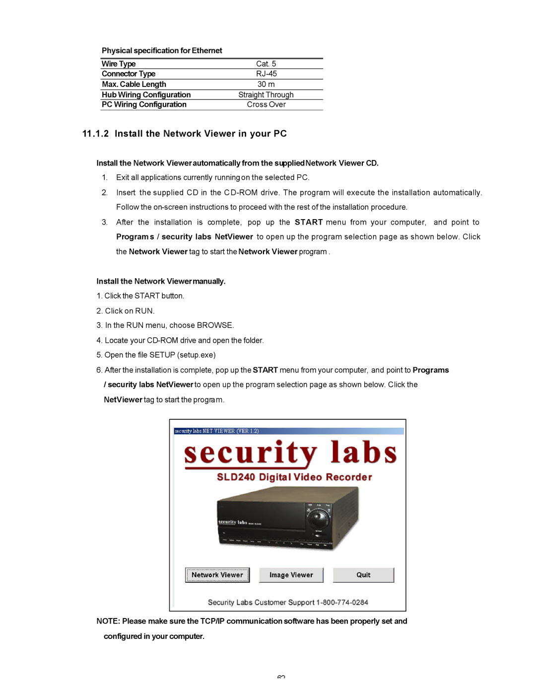 Maxtor SLD240 operation manual Install the Network Viewer in your PC, Physical specification for Ethernet Wire Type 