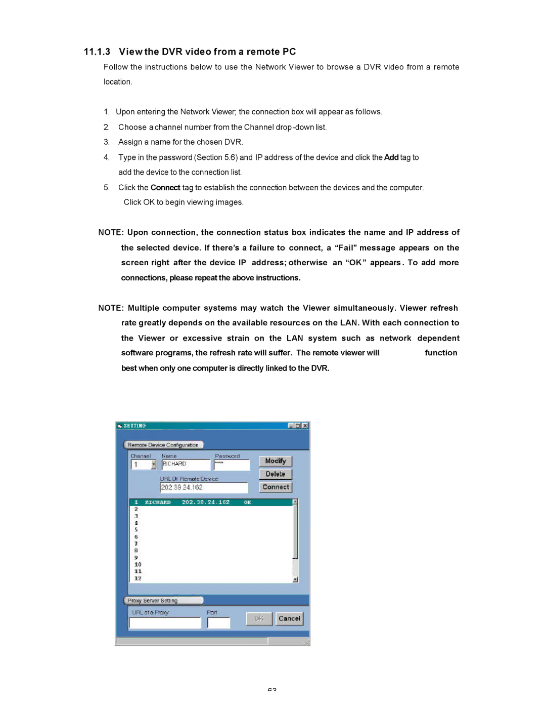 Maxtor SLD240 operation manual View the DVR video from a remote PC 