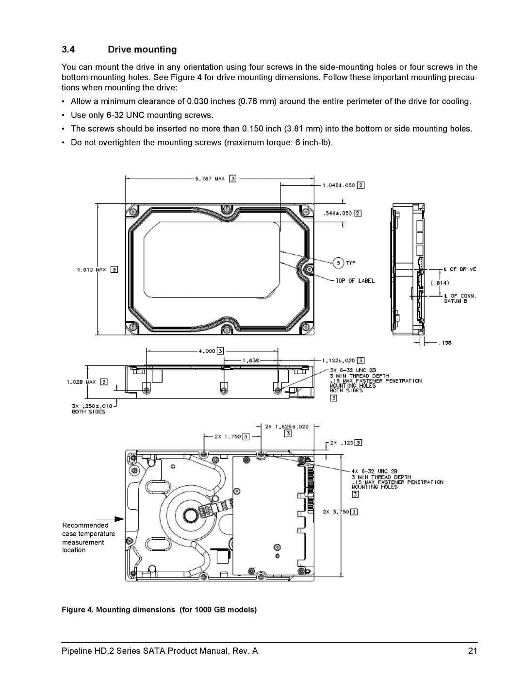 Maxtor ST3500312CS, ST31000424CS, ST3250312CS, ST3500414CS manual Drive mounting, Mounting dimensions for 1000 GB models 