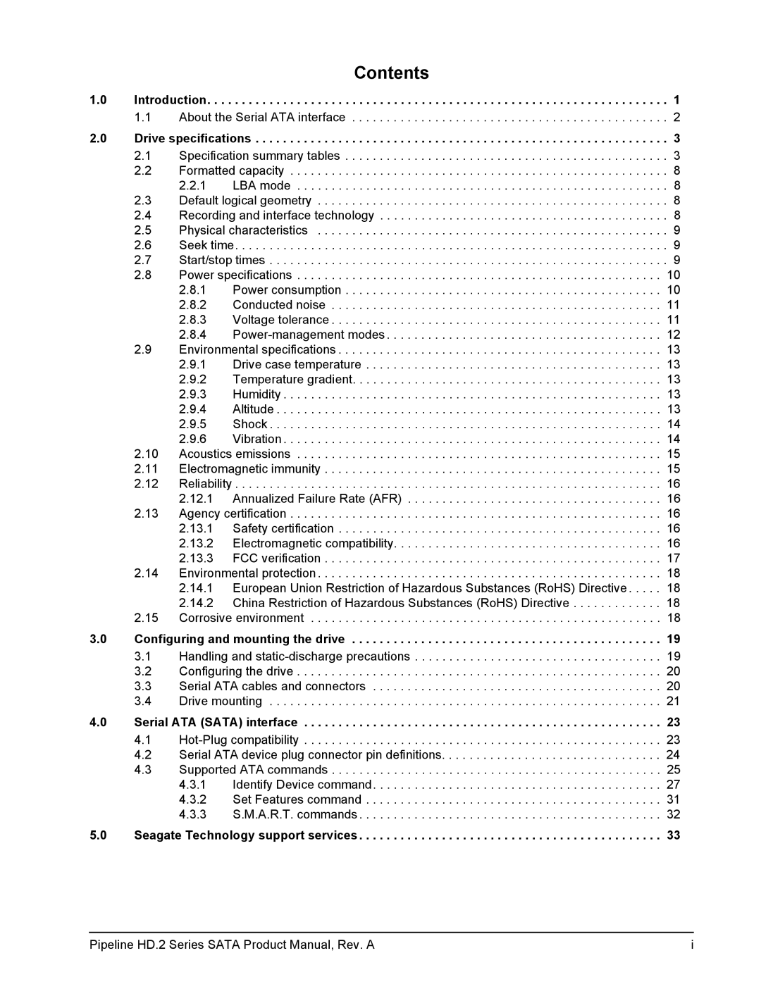 Maxtor ST3500414CS, ST31000424CS, ST3250312CS, ST3500312CS, ST31000322CS manual Contents 