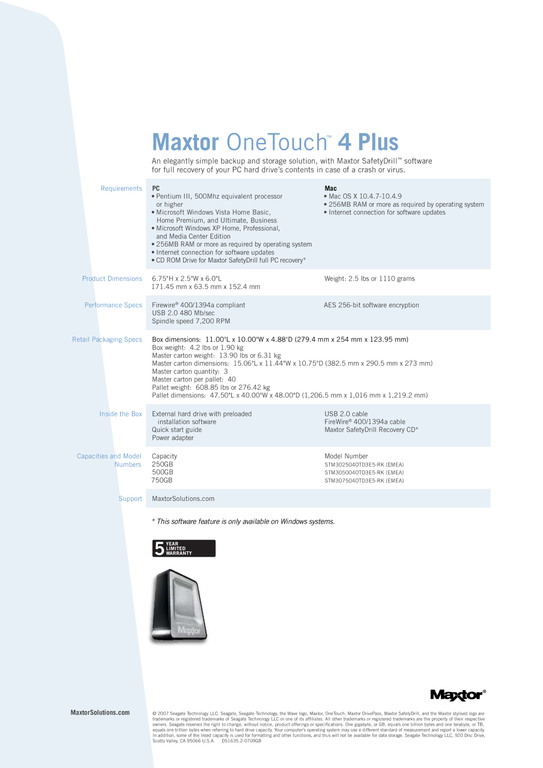 Maxtor STM305004OTD3E5-RK manual This software feature is only available on Windows systems, Mac, MaxtorSolutions.com 