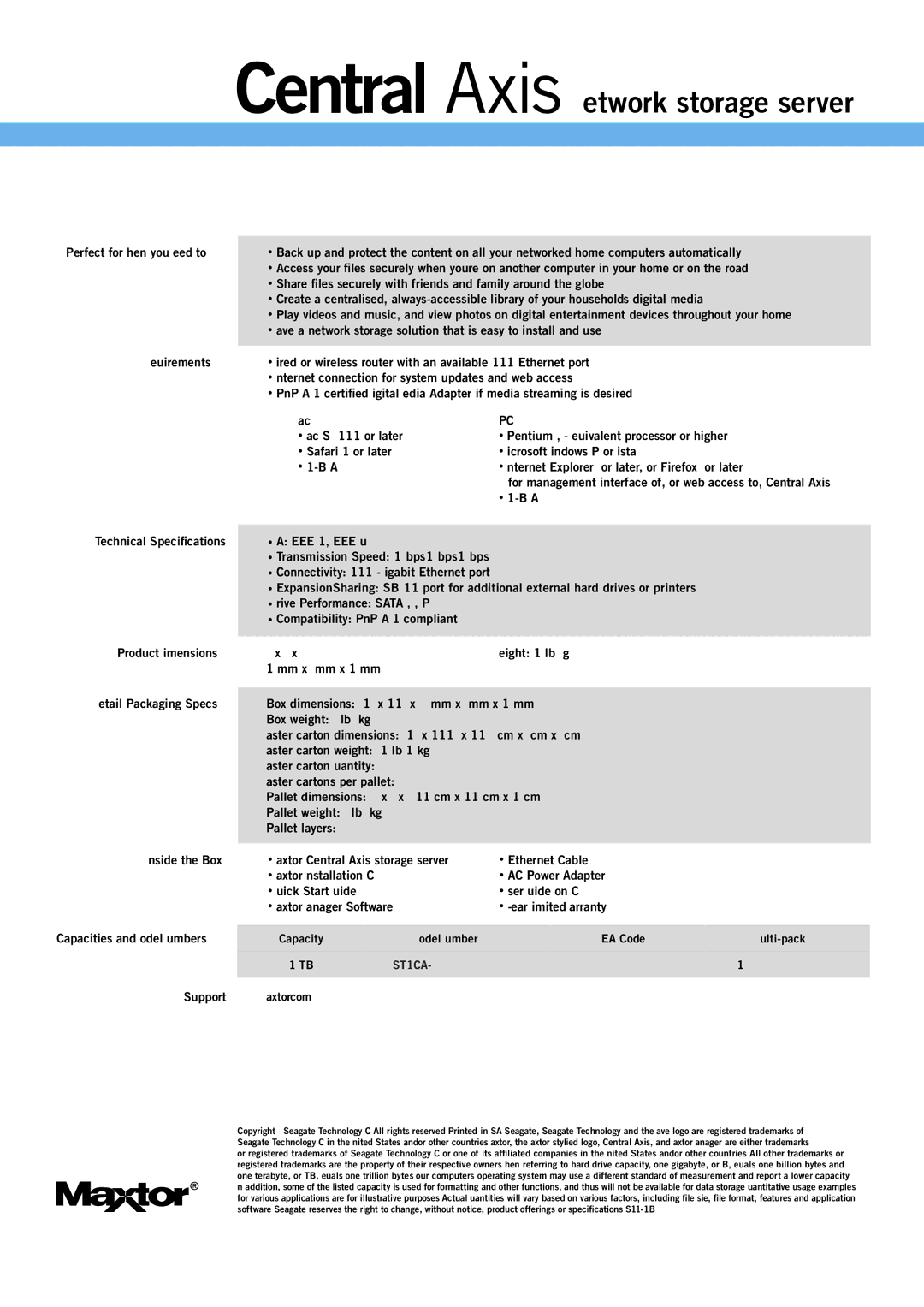 Maxtor STM310005CAD00G-RK manual Central AxisNetwork storage server 