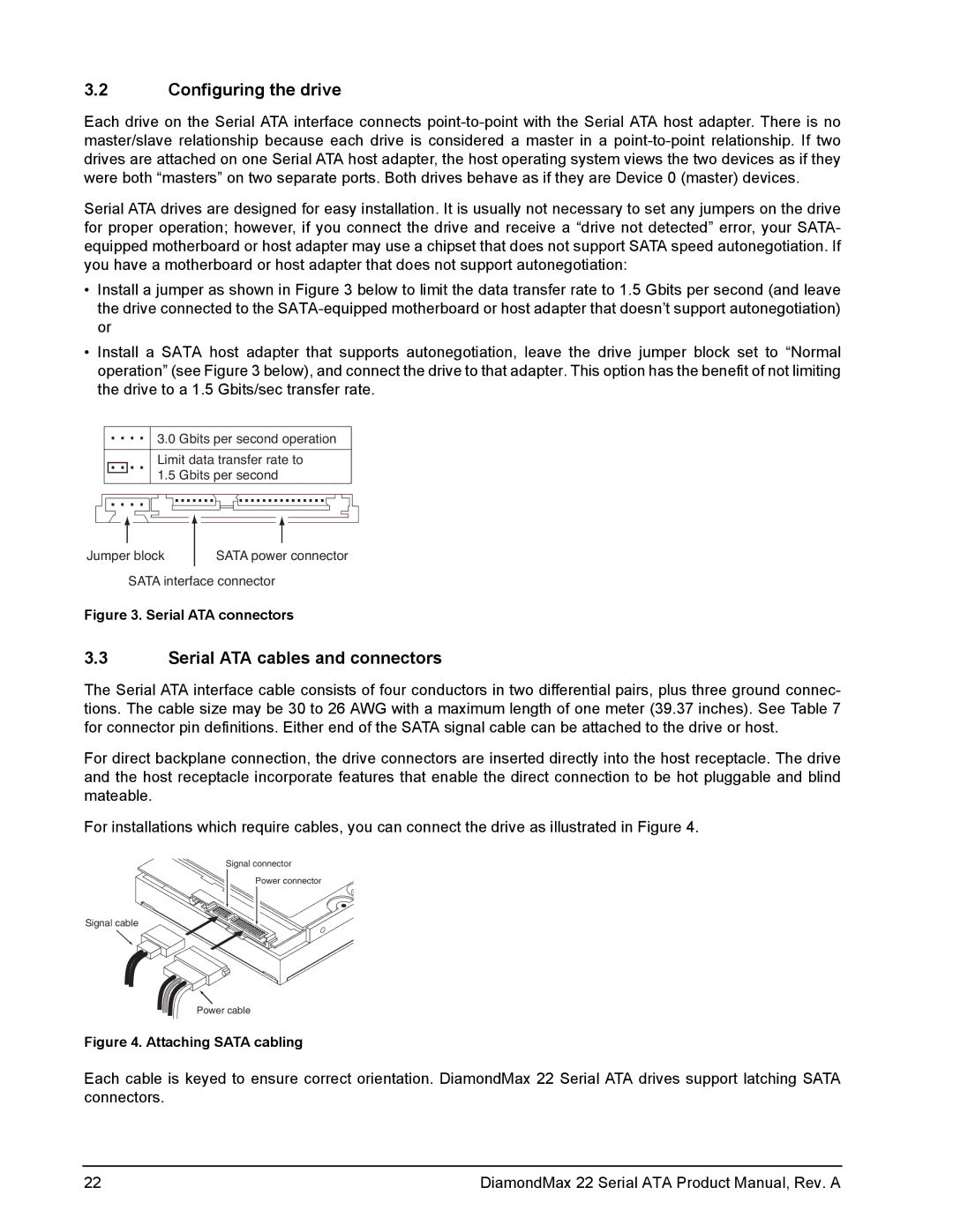 Maxtor STM31000334AS, STM3160813AS, STM3320614AS manual Configuring the drive, Serial ATA cables and connectors 