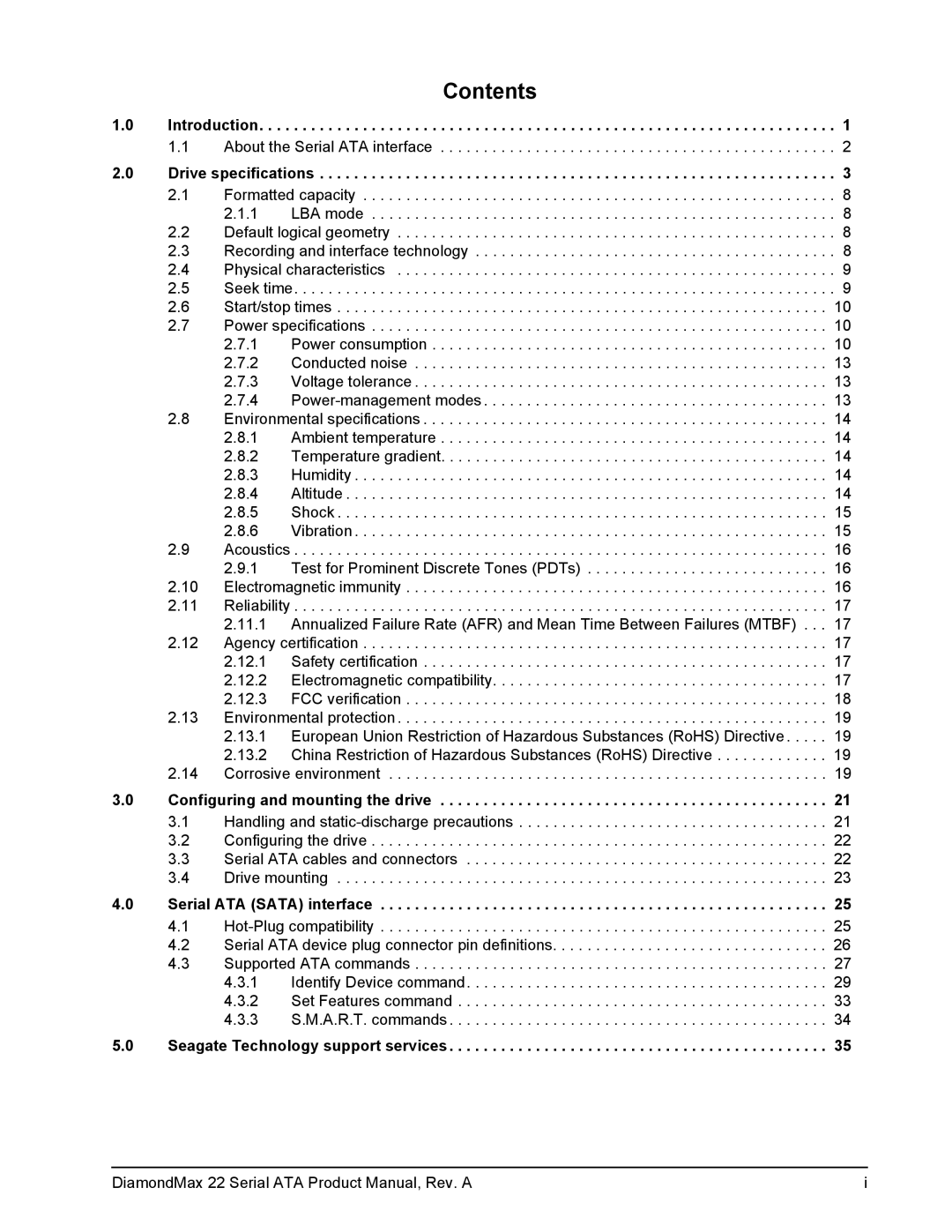 Maxtor STM3160813AS, STM31000334AS, STM3320614AS manual Contents 