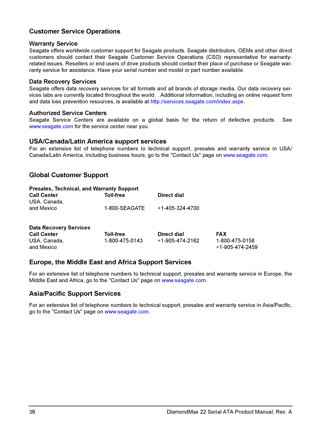 Maxtor STM3160813AS, STM31000334AS, STM3320614AS manual Warranty Service, Data Recovery Services Authorized Service Centers 