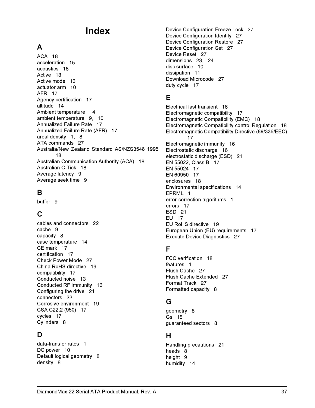 Maxtor STM31000334AS, STM3160813AS, STM3320614AS manual Index 