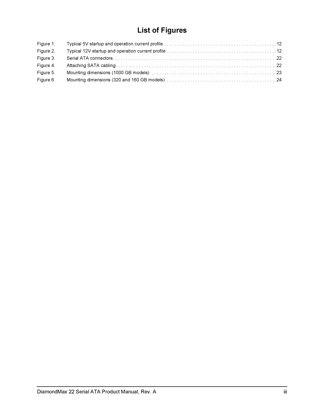 Maxtor STM3320614AS, STM3160813AS, STM31000334AS manual List of Figures, Typical 5V startup and operation current profile 