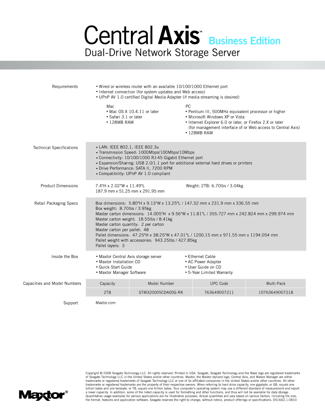 Maxtor STM320005CDA00G-RK, 2TB warranty Dual-Drive Network Storage Server 