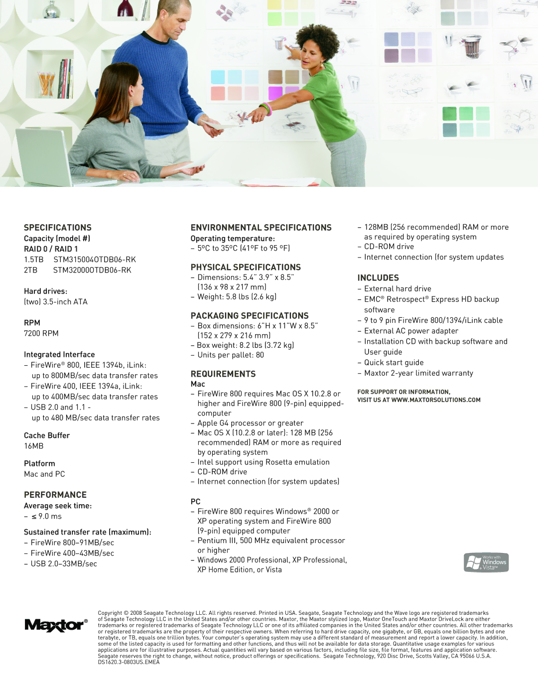 Maxtor STM32000OTDB06-RK Environmental Specifications, Physical Specifications, Packaging Specifications, Requirements 