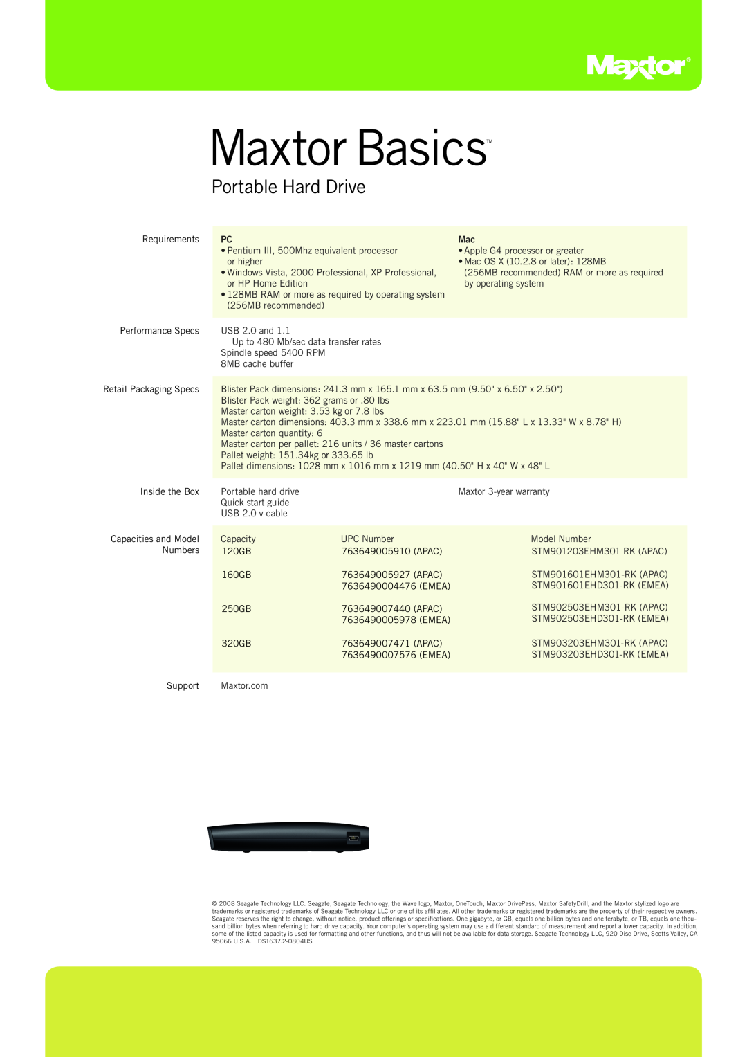 Maxtor STM903203EHM301-RK, STM902503EHD301-RK, STM901601EHM301-RK, STM902503EHM301-RK Maxtor BasicsTM, Portable Hard Drive 