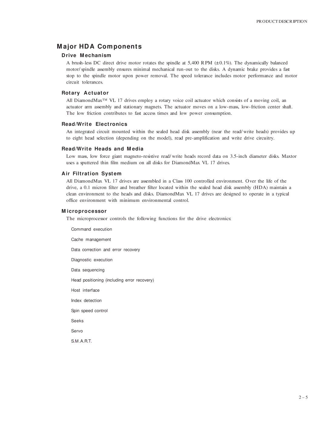 Maxtor VL 17 manual Major HDA Components 