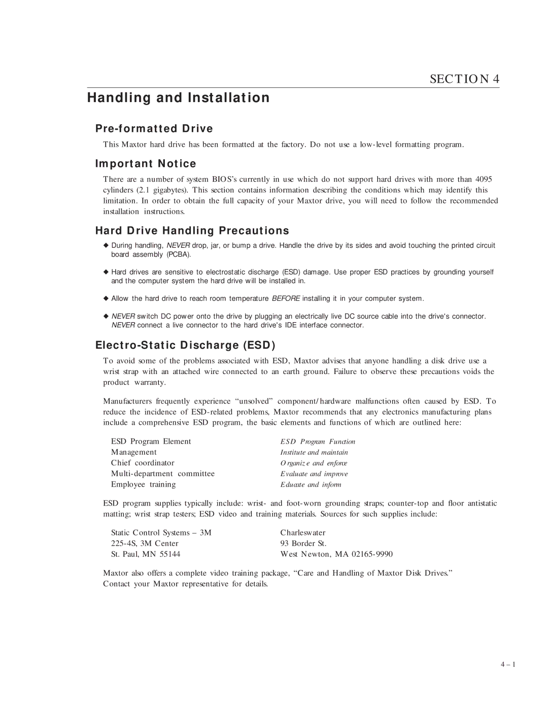 Maxtor VL 17 manual Handling and Installation, Pre-formatted Drive, Important Notice, Hard Drive Handling Precautions 