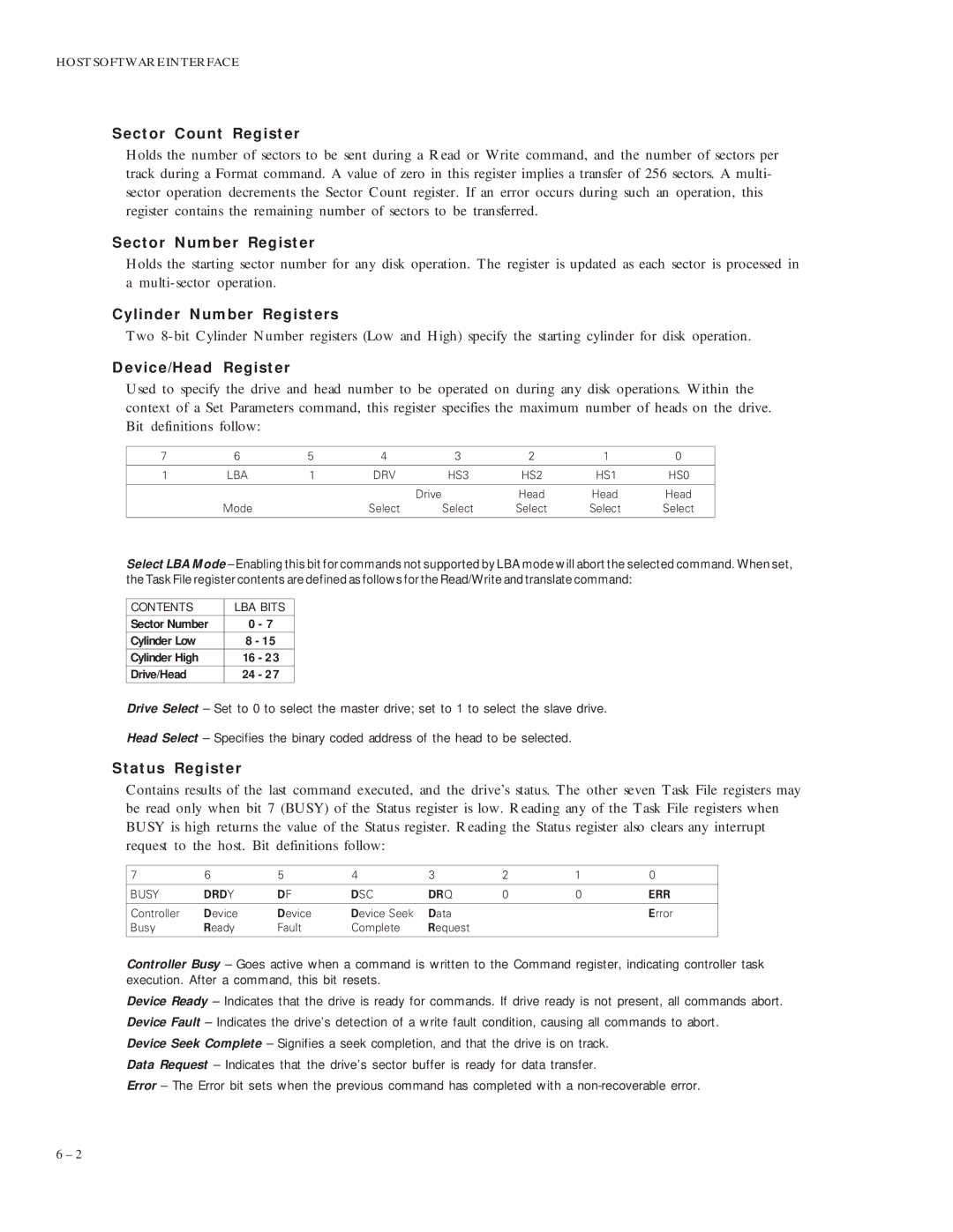 Maxtor VL 17 manual Sector Count Register, Sector Number Register, Cylinder Number Registers, Device/Head Register 