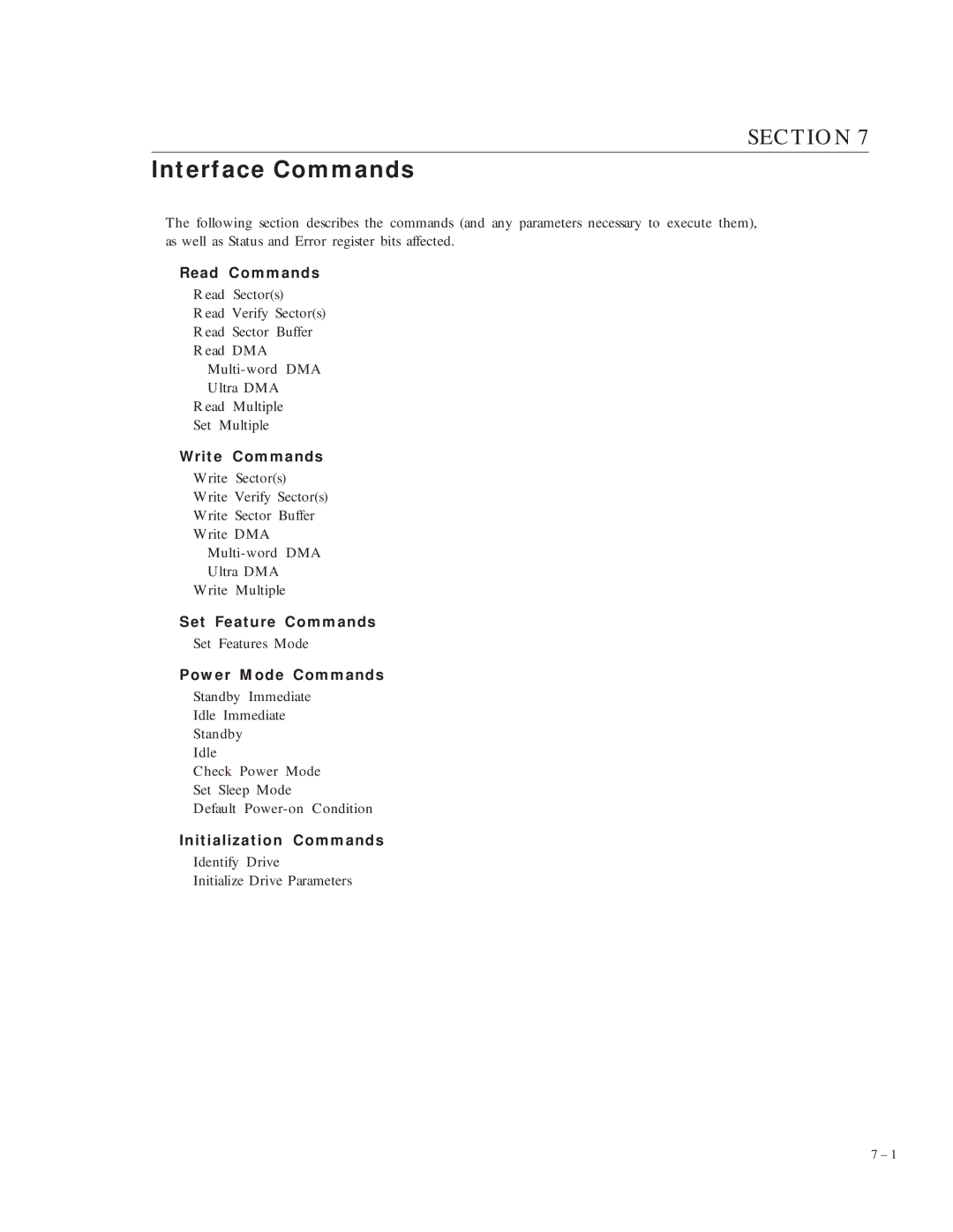 Maxtor VL 17 manual Interface Commands, Set Feature Commands 