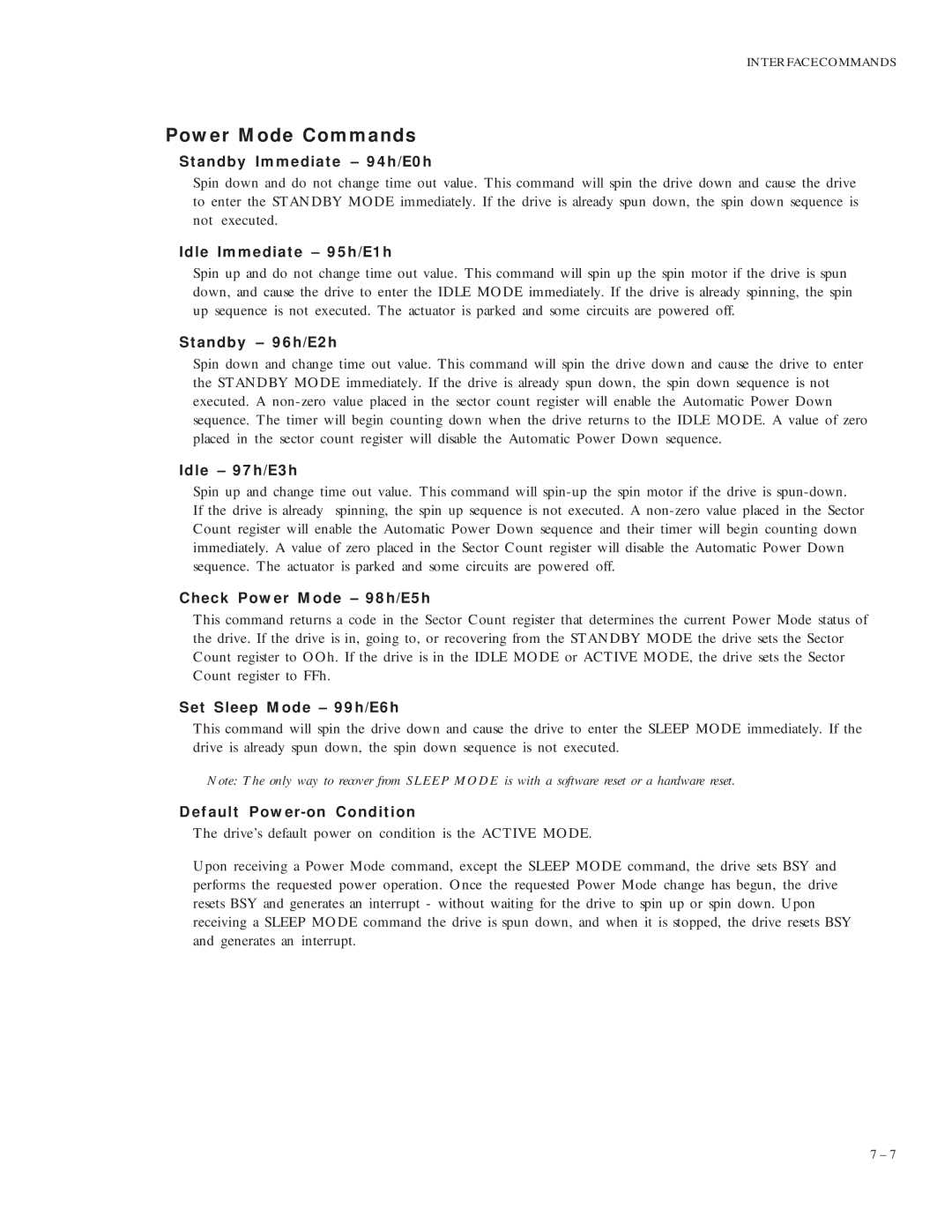 Maxtor VL 17 manual Power Mode Commands 