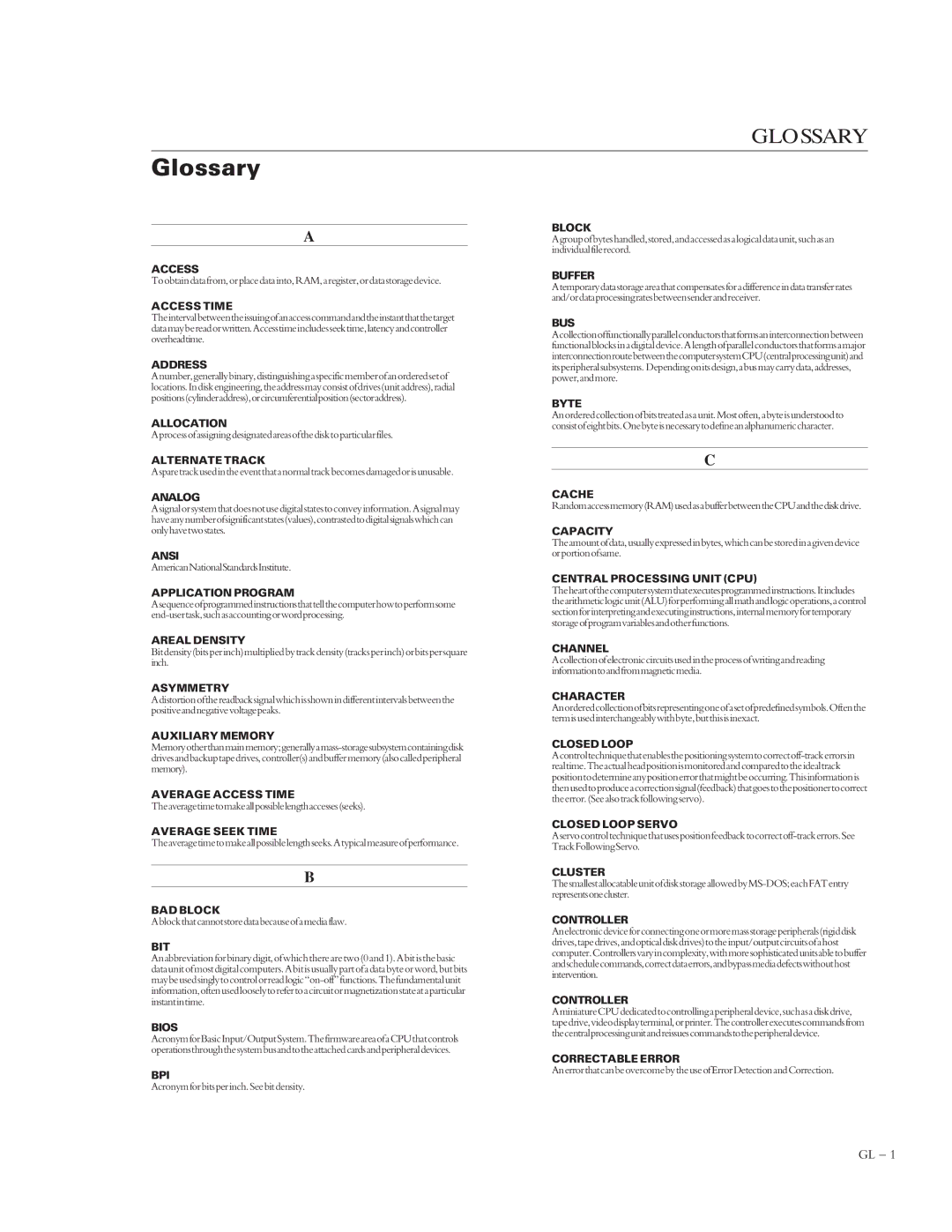 Maxtor VL 17 manual Glossary, Access Time 