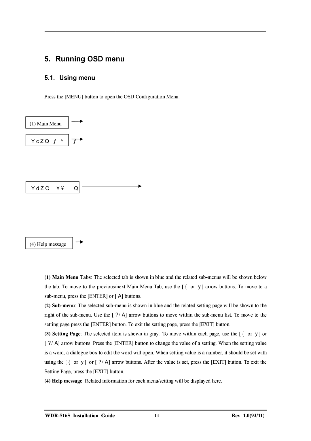 Maxtor WDR-516S manual Running OSD menu, Using menu 