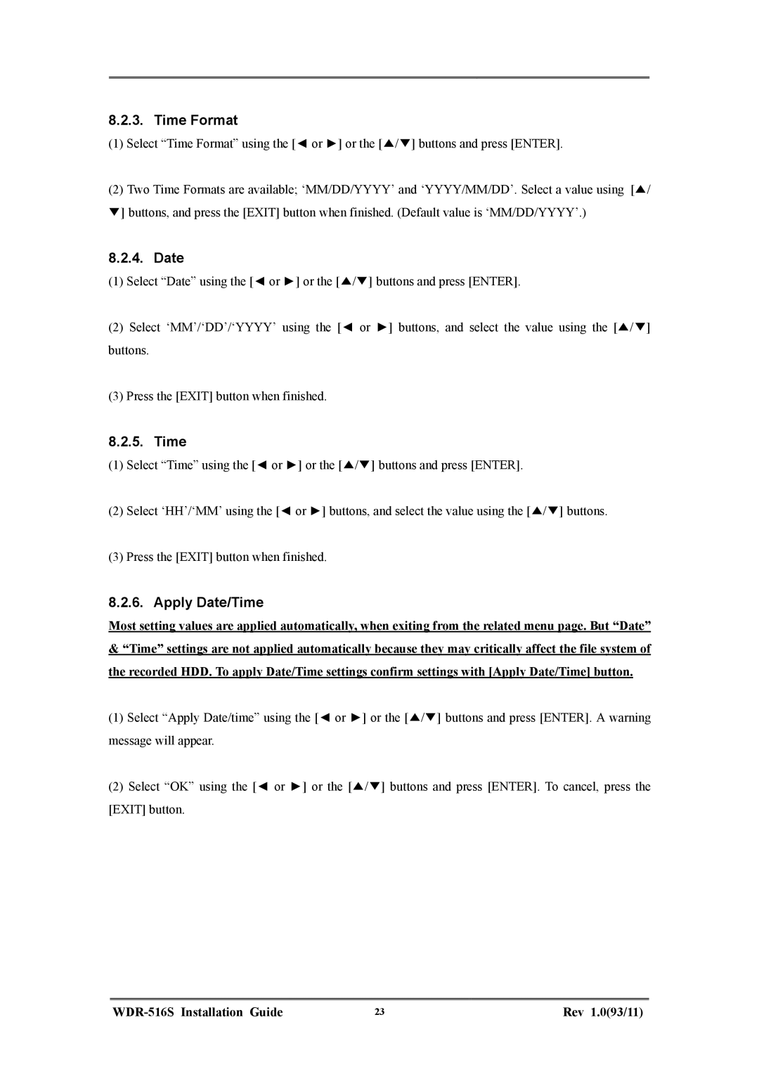 Maxtor WDR-516S manual Time Format, Apply Date/Time 