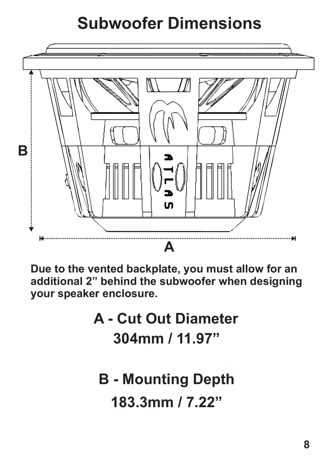 Maxxsonics ATL1204, ATL1202 manual Subwoofer Dimensions 