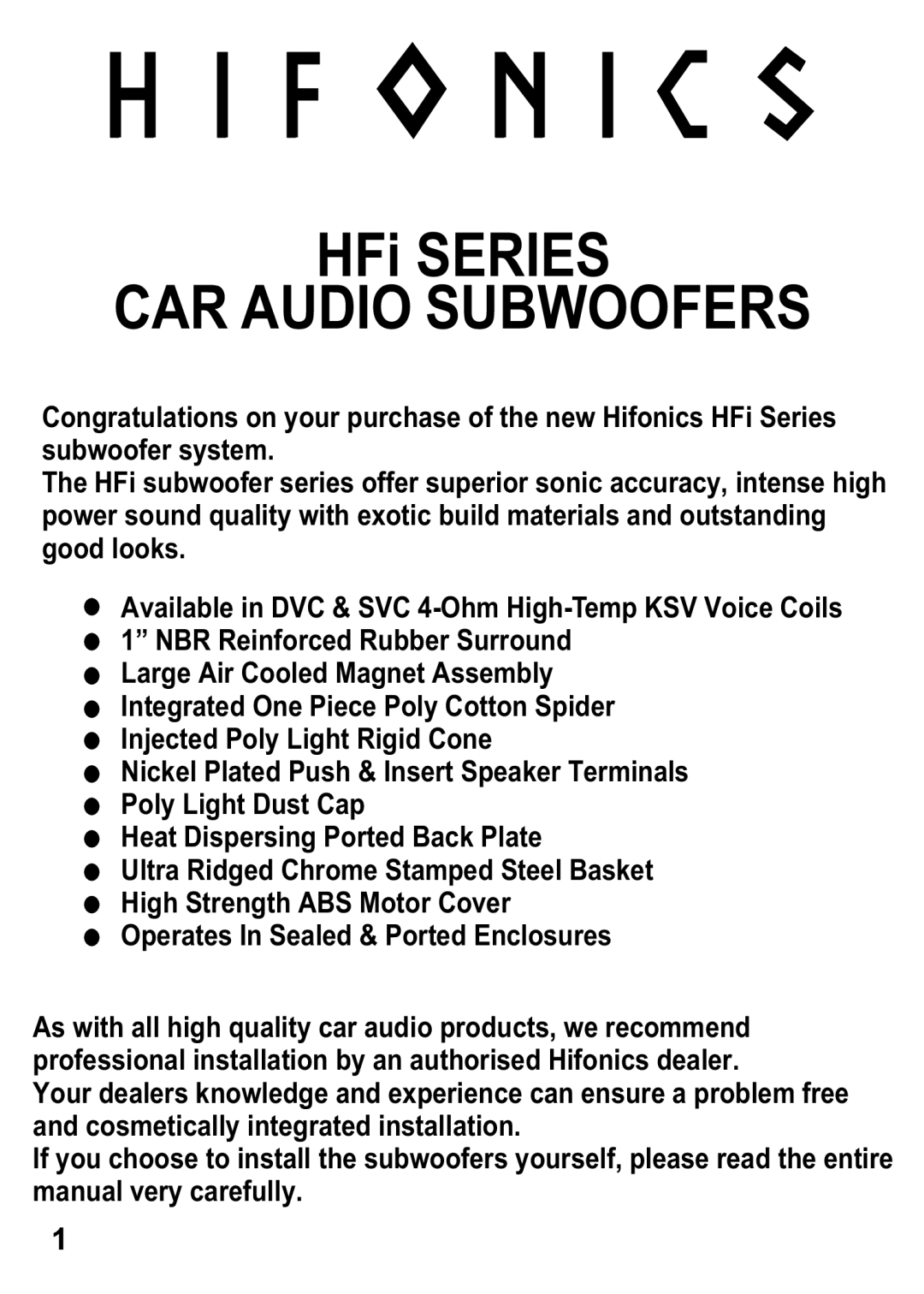 Maxxsonics HFI1254, HFI1204 manual CAR Audio Subwoofers 