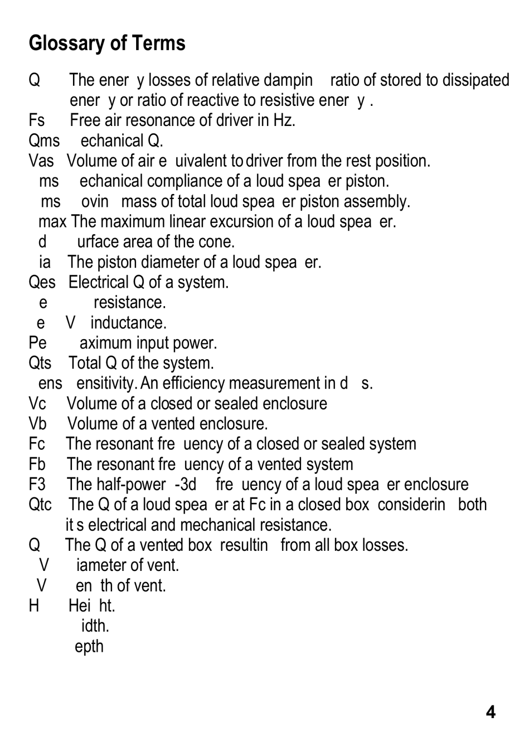 Maxxsonics HFI1204, HFI1254 manual Glossary of Terms 