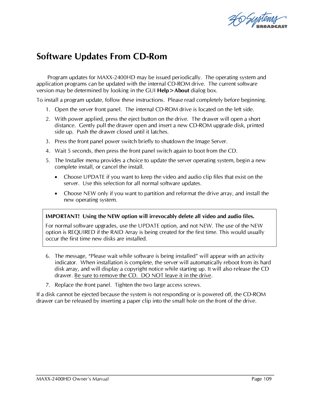 Maxxsonics MAXX-2400HD manual Software Updates From CD-Rom 