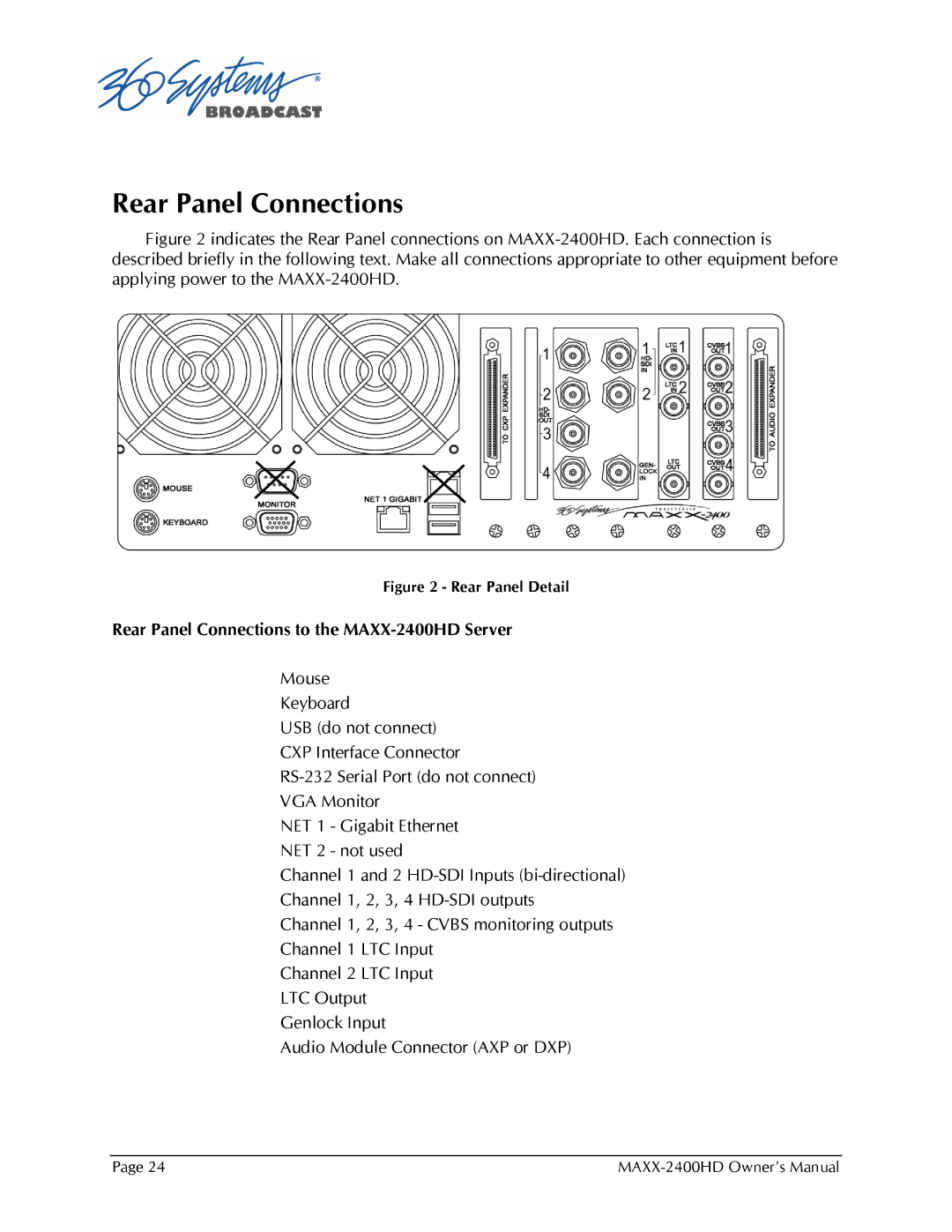 Maxxsonics MAXX-2400HD manual Rear Panel Connections, Rear Panel Detail 