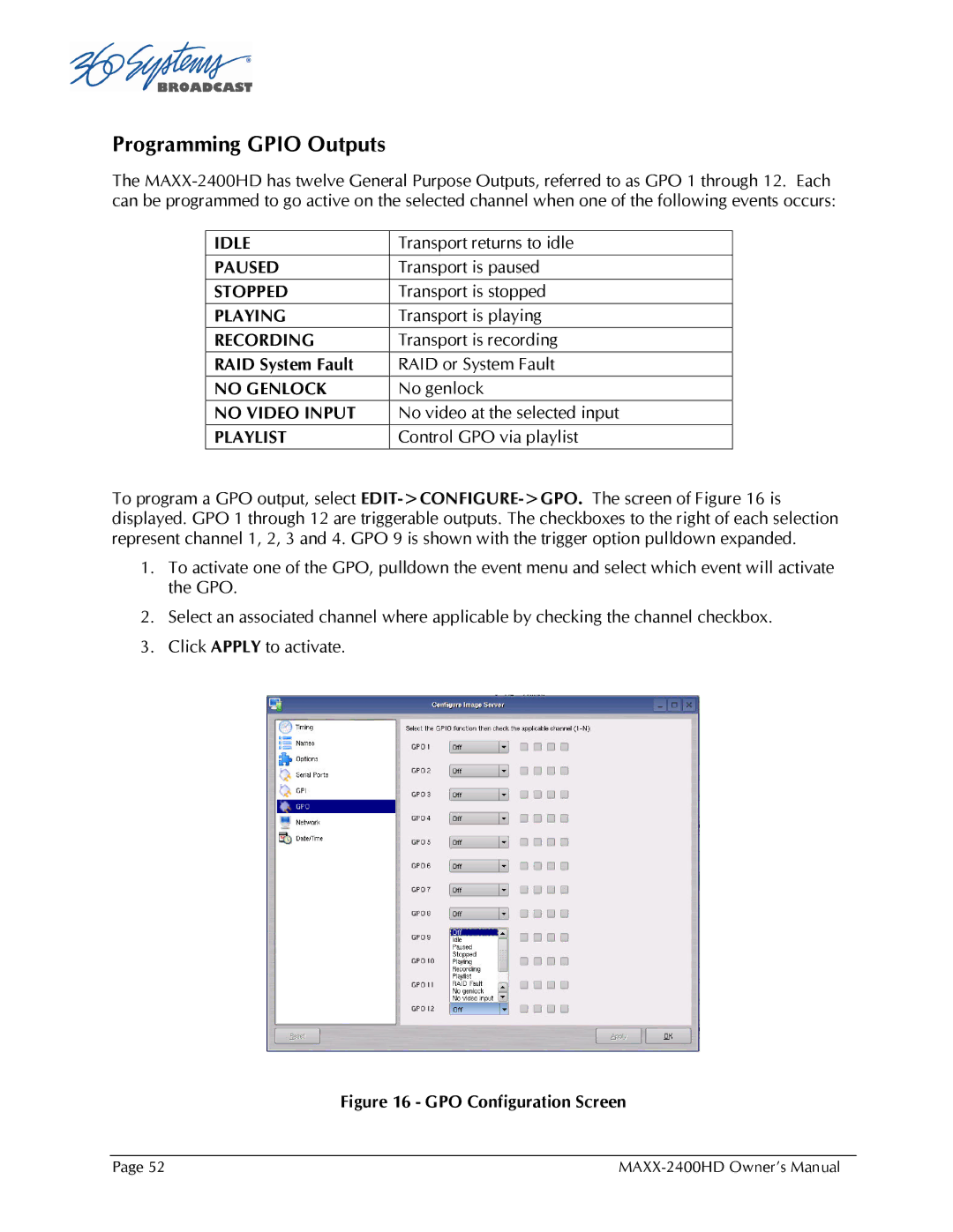 Maxxsonics MAXX-2400HD manual Programming Gpio Outputs, Playlist 