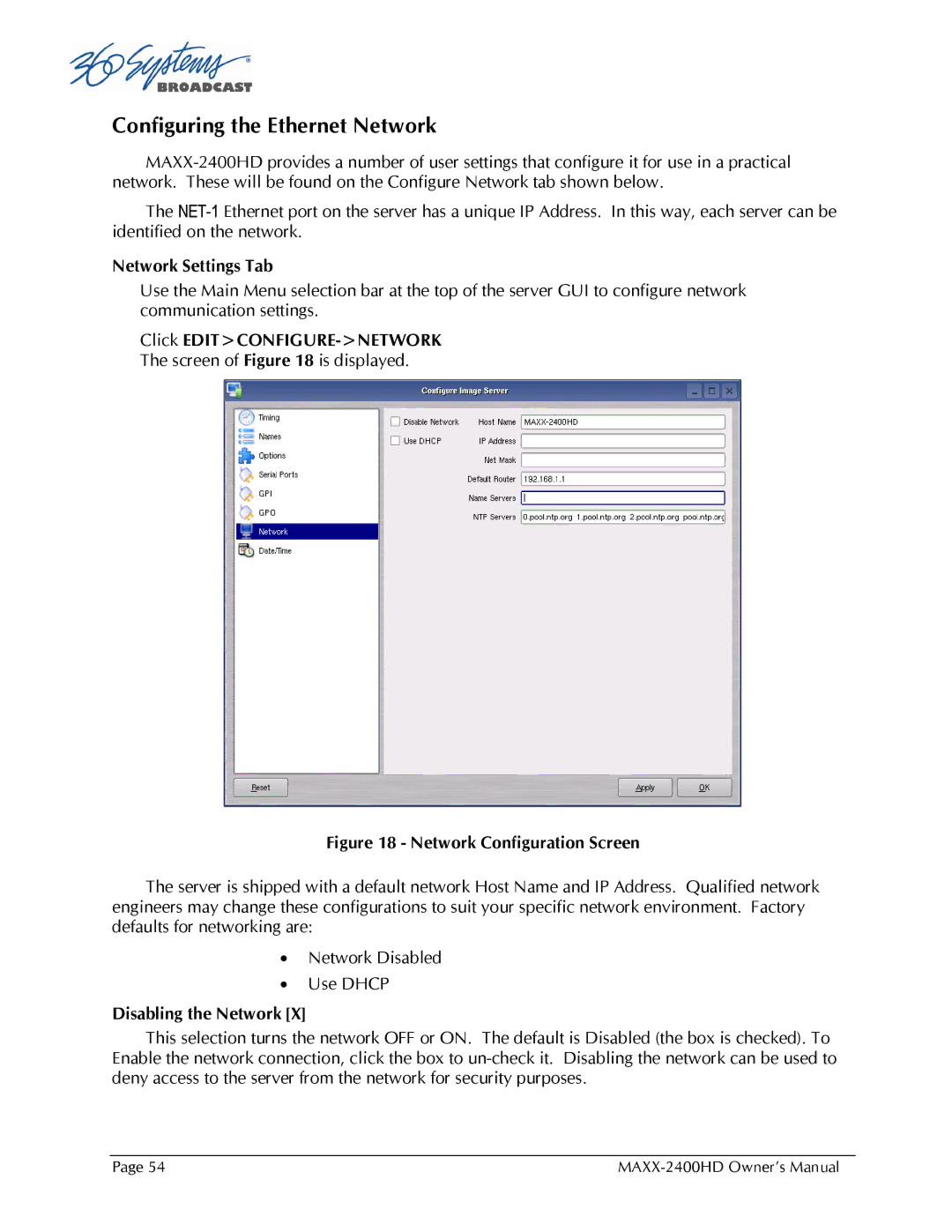 Maxxsonics MAXX-2400HD manual Configuring the Ethernet Network 