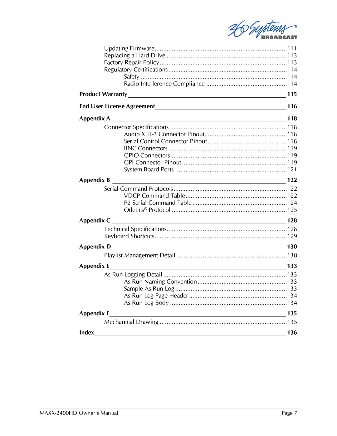 Maxxsonics MAXX-2400HD manual Technical Specifications 128 Keyboard Shortcuts 129 