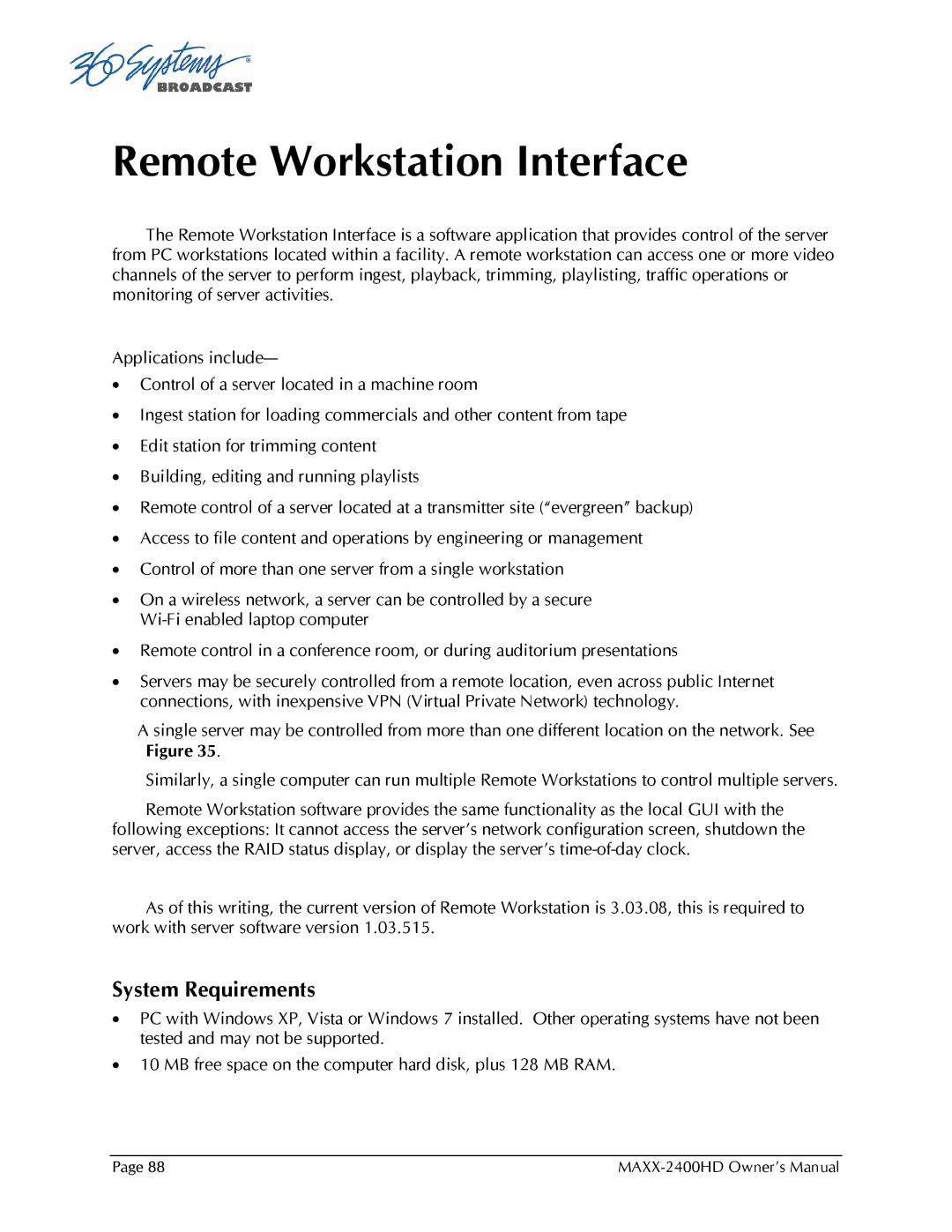 Maxxsonics MAXX-2400HD manual Remote Workstation Interface, System Requirements 