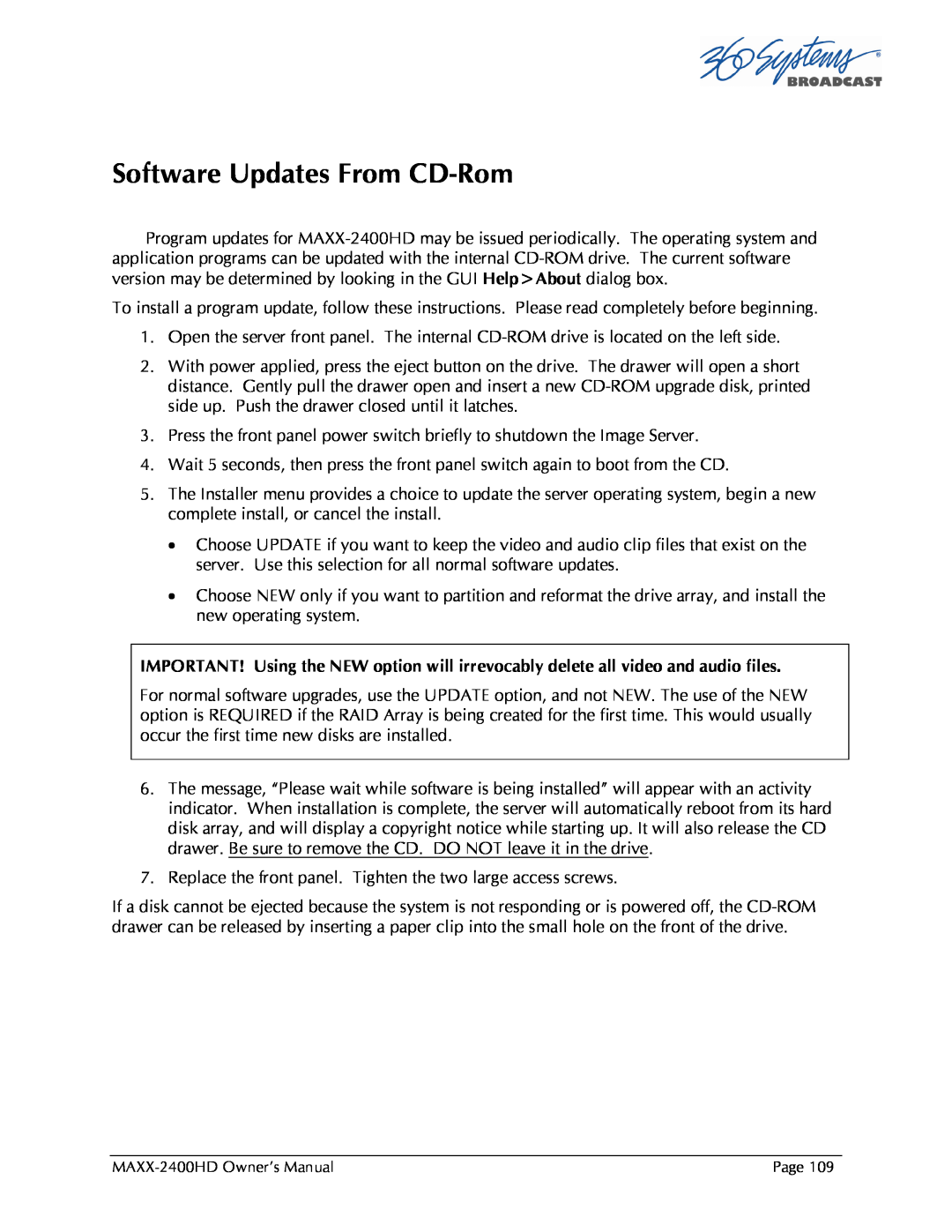 Maxxsonics MAXX-2400HD manual Software Updates From CD-Rom 