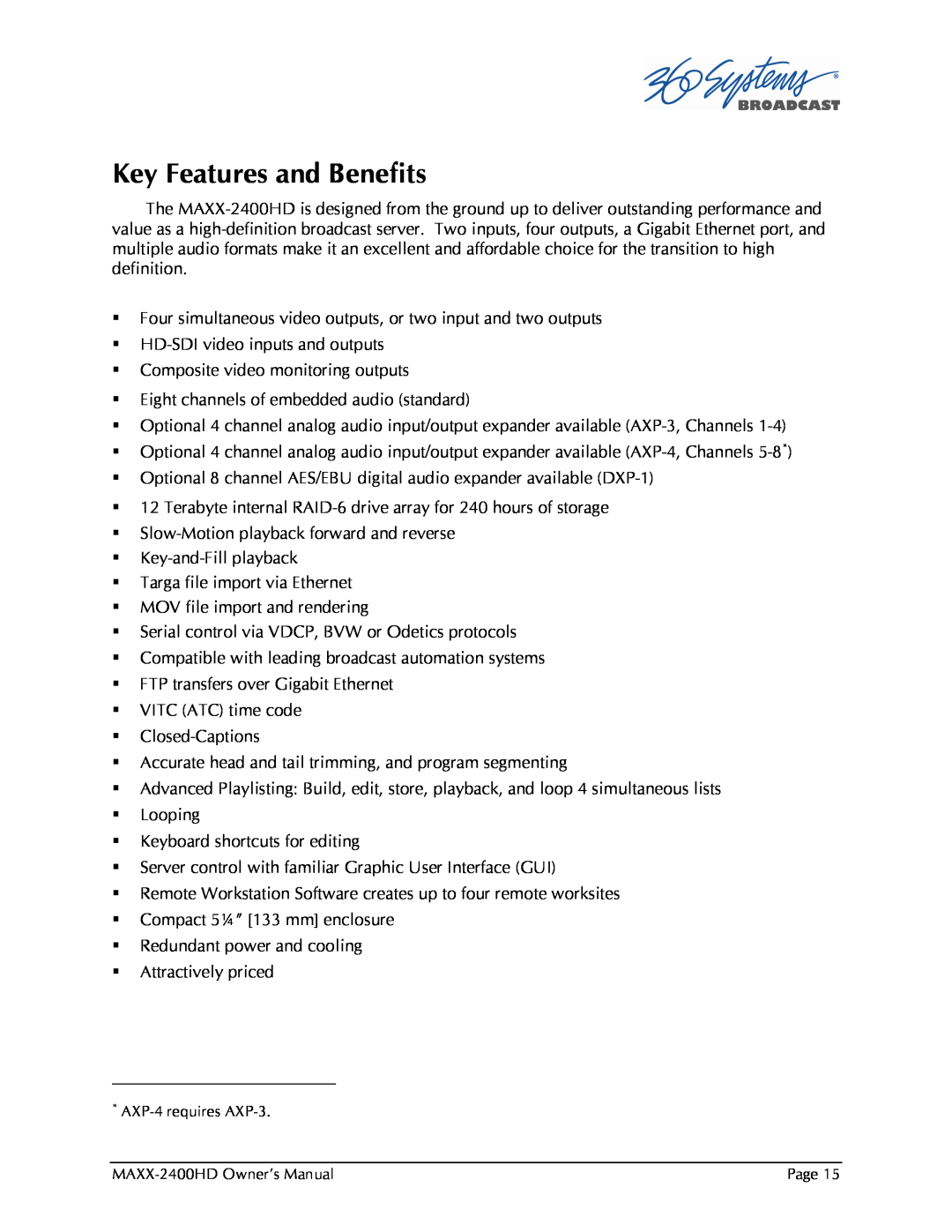 Maxxsonics MAXX-2400HD manual Key Features and Benefits 