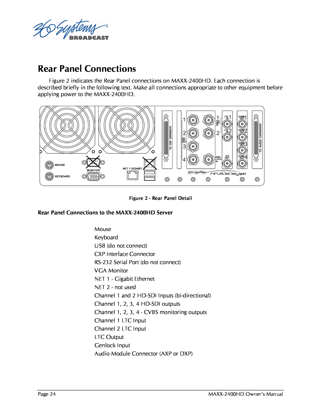Maxxsonics MAXX-2400HD manual Rear Panel Connections 
