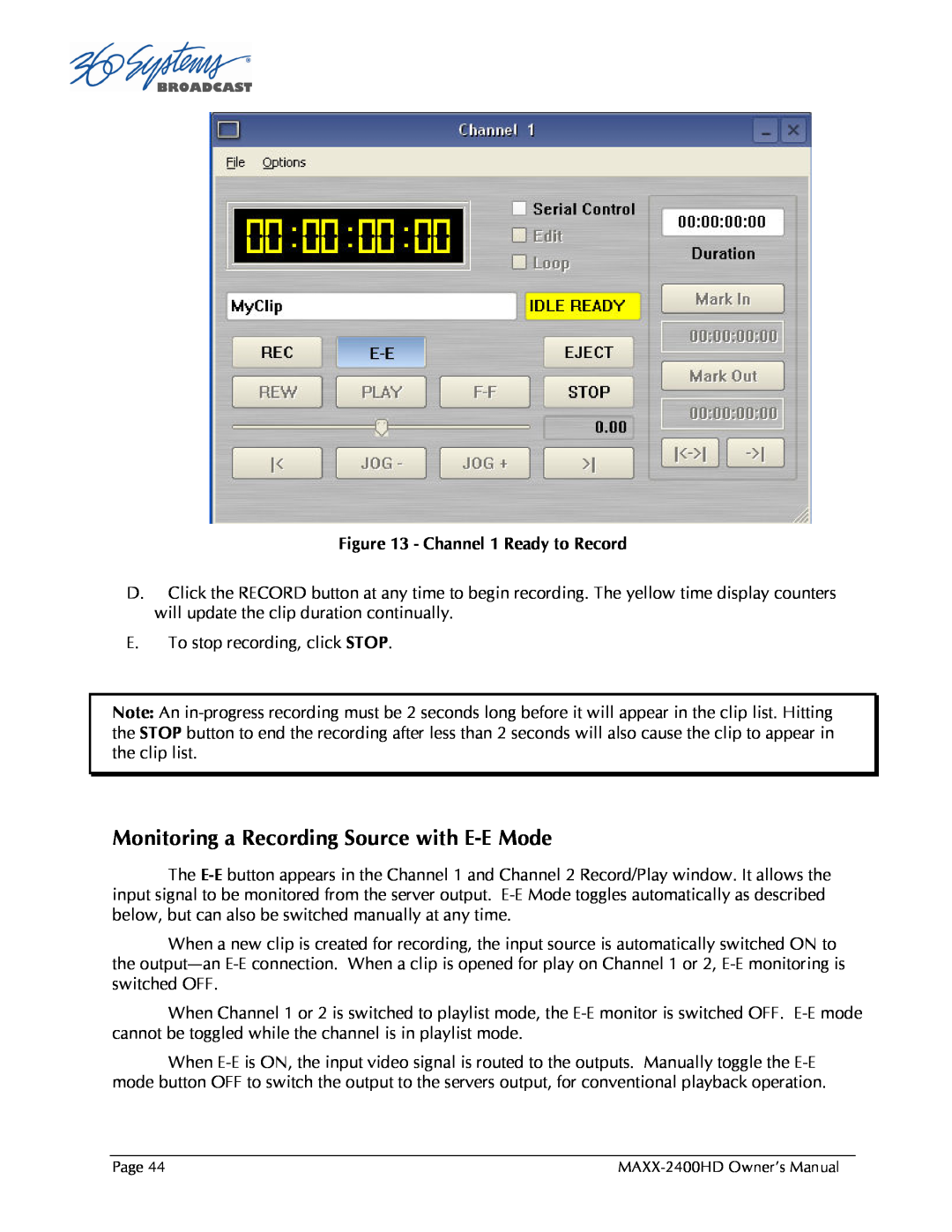 Maxxsonics MAXX-2400HD manual Monitoring a Recording Source with E-EMode 