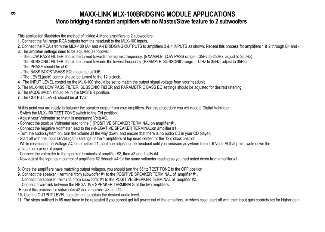 Maxxsonics manual MAXX-LINK MLX-100BRIDGING Module Applications 