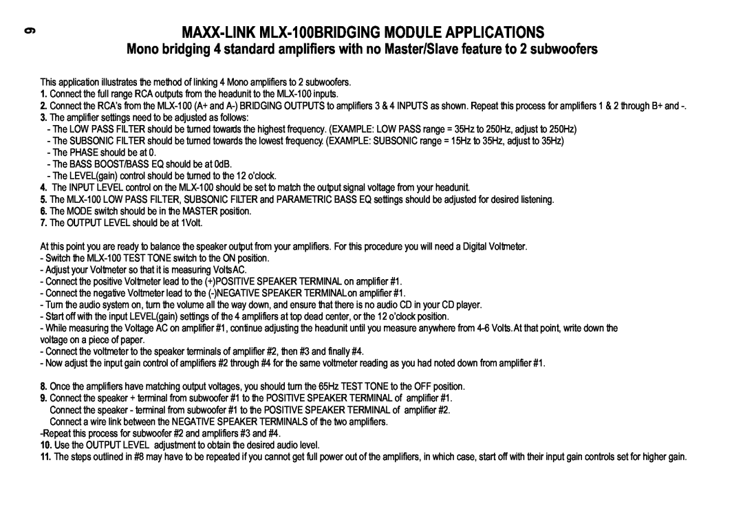 Maxxsonics manual MAXX-LINK MLX-100BRIDGINGMODULE APPLICATIONS 