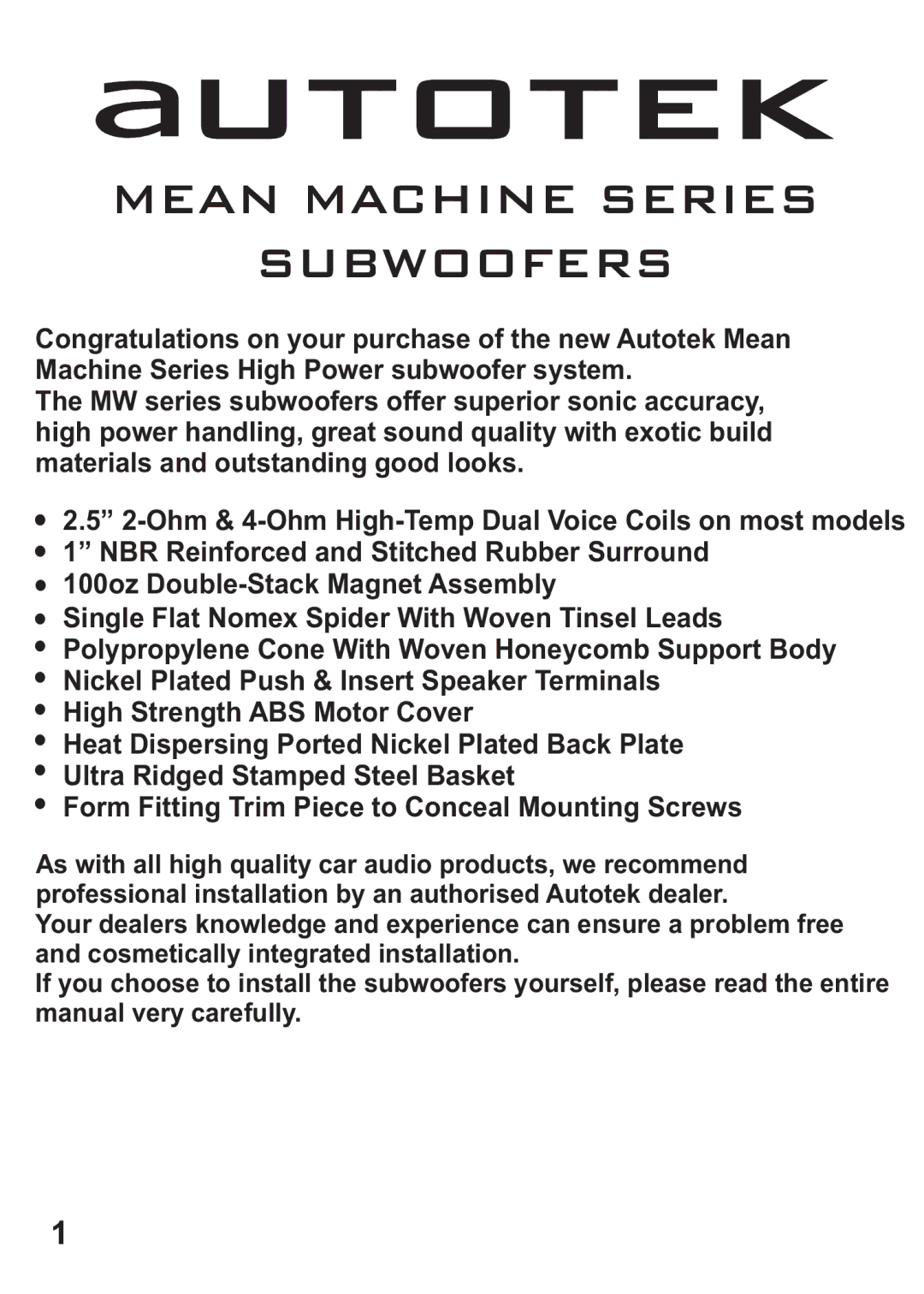 Maxxsonics MW10D2, MW10D4, MW12SQD4, MW15D2, MW12D4, MW12D2 manual Autotek 