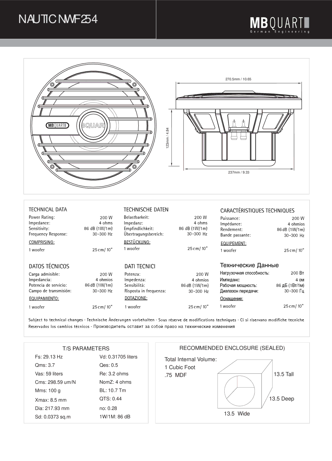 Maxxsonics NKF692, NKF116 manual Nautic NWF254 